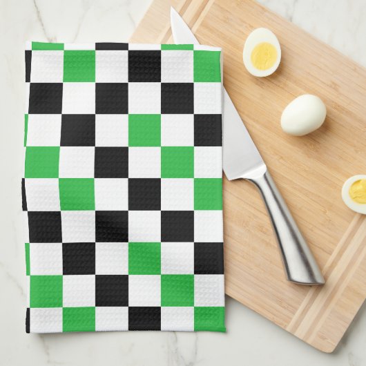 Groen Zwart Wit Geruit Patroonontwerp Theedoek (Quarter Fold)