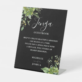 Groen Zwart-wit Jenga bruiloft gastenboek Reclamebord Met Voetstuk