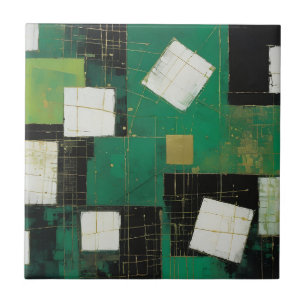 Groen Zwart Wit Meesterwerk in Pleinen Tegeltje