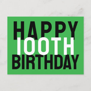 Groen Zwart Wit Modern Bold Happy 100th Birthday Briefkaart