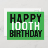 Groen Zwart Wit Modern Bold Happy 100th Birthday Briefkaart (Voorkant / Achterkant)
