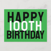 Groen Zwart Wit Modern Bold Happy 100th Birthday Briefkaart (Voorkant)