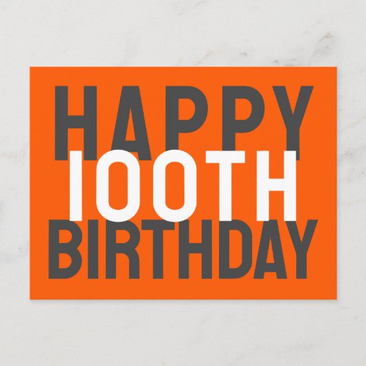 Groen Zwart Wit Modern Bold Happy 100th Birthday Briefkaart (Voorkant)