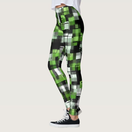 Groen zwart wit modern patroon leggings (Links)