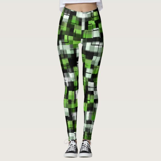 Groen zwart wit modern patroon leggings (Voorkant)