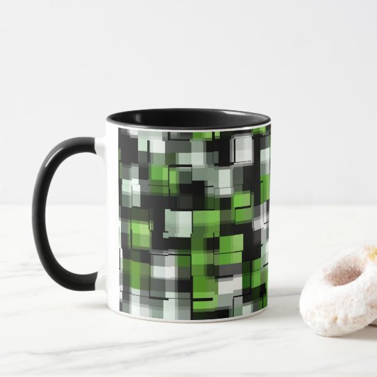 Groen zwart wit modern patroon mok (Met donut)