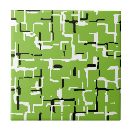 Groen zwart wit modern patroon tegeltje (Voorkant)