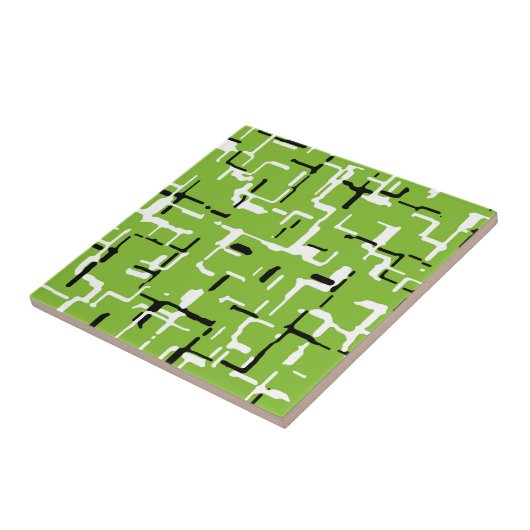 Groen zwart wit modern patroon tegeltje (Zijkant)
