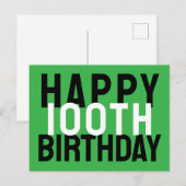 Groen Zwart Wit Modern Vet Gelukkig 100e Verjaarda Briefkaart (Voorkant / Achterkant)