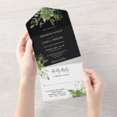 groen zwart-wit monogram bruiloft all in one uitnodiging (Afscheurbaar)