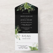 groen zwart-wit monogram bruiloft all in one uitnodiging (Binnen)