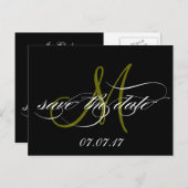 Groen Zwart Wit Monogram Save the Date Briefkaarte Aankondigingskaart (Voorkant / Achterkant)