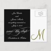 Groen Zwart Wit Monogram Save the Date Briefkaarte Aankondigingskaart (Achterkant)