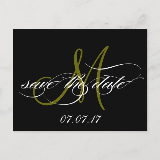 Groen Zwart Wit Monogram Save the Date Briefkaarte Aankondigingskaart (Voorkant)