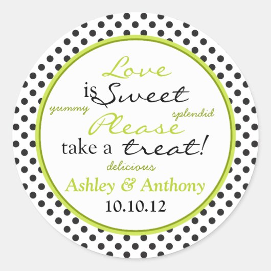 Groen Zwart Wit Polka Dot Snoep Buffet Stickers (Voorkant)
