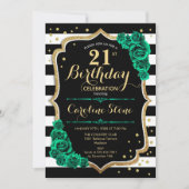Groen Zwart Wit Strepen Vrouwelijk 21e Verjaardag Kaart (Voorkant)