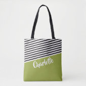 Groen zwart, wit striped patroon gepersonaliseerd tote bag (Voorkant)