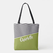Groen zwart, wit striped patroon gepersonaliseerd tote bag (Achterkant)
