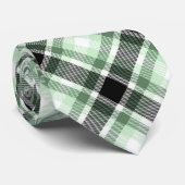Groen, Zwart, Wit Tartan Plaid Patroon Stropdas (Opgerold)