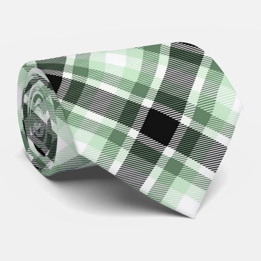 Groen, Zwart, Wit Tartan Plaid Patroon Stropdas (Opgerold)