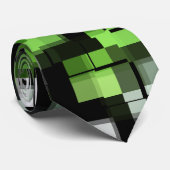 Groen Zwart Wit Trendy Modern Pixel Patroon Stropdas (Opgerold)