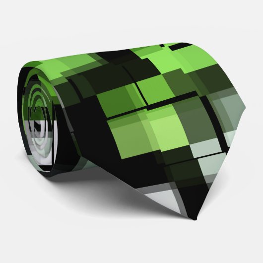 Groen Zwart Wit Trendy Modern Pixel Patroon Stropdas (Opgerold)