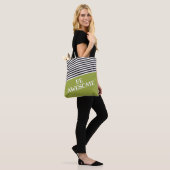 Groen zwart wit voeg eigen tekst aan maat toe tote bag (Op model)