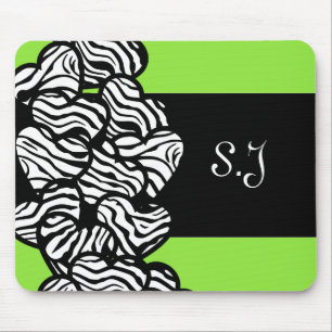 Groen zwart wit zebra patroon hart monogram muismat