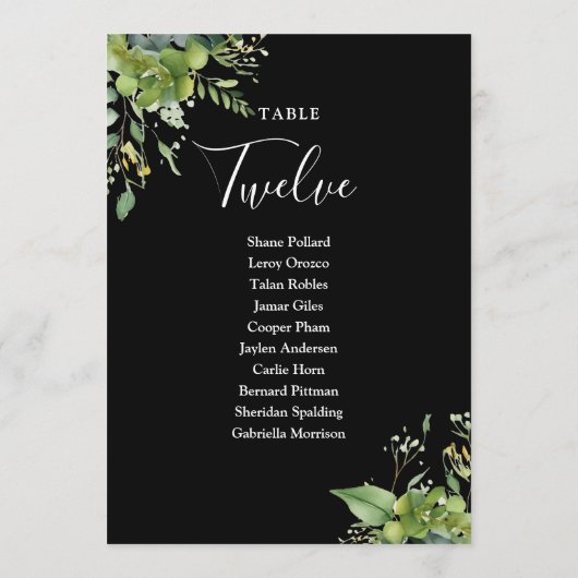 Groen Zwart-wit Zitplan Tafelnummer (Achterkant)