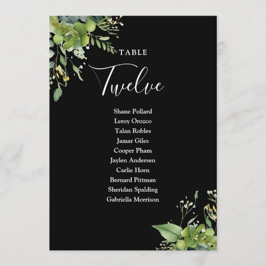 Groen Zwart-wit Zitplan Tafelnummer (Voorkant)