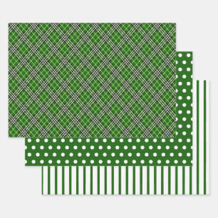 Groen Zwart Witte Buffalo Plaid Stippen Strepen Inpakpapier Vel