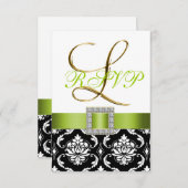 Groen Zwart Witte Damast Initial L Trouw RSVP Kaart (Voorkant / Achterkant)