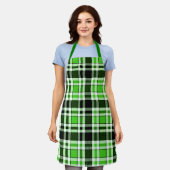 Groen Zwart Witte Flanelen Tartan Patroon Ontwerp Schort (Gedragen)