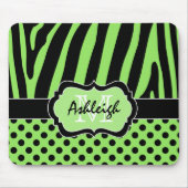Groen, zwart, witte streep en Stippen Mousepad Muismat (Voorkant)