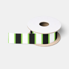 Groen, Zwart & Witte Strepen Satijnen Lint