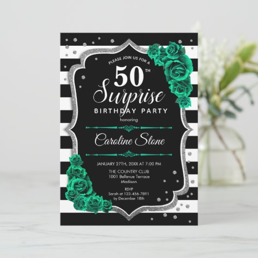 Groen Zwart Zilver Verrassing 50ste Verjaardag Kaart (Staand voorkant)
