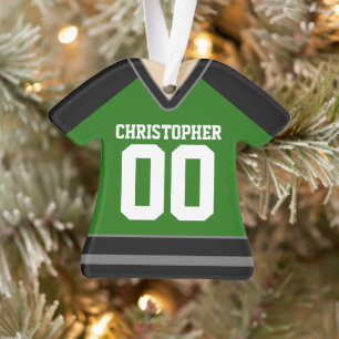 Groen/Zwart/Zilveren Custom Hockey Jersey Ornament