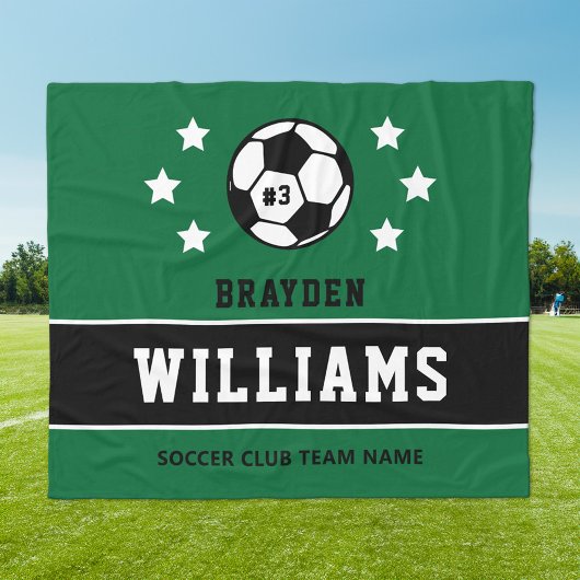 Groen Zwarte Aangepaste Voetbalnaam en -nummer Fleece Deken