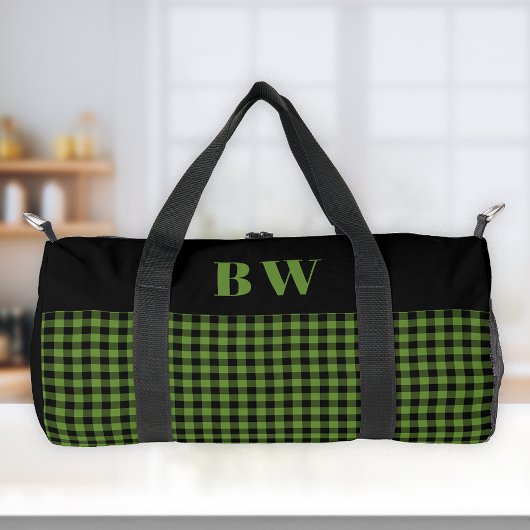 Groen Zwarte Buffalo Check Vet Monogram  Plunjezak