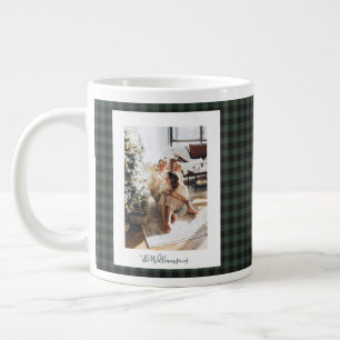 Groen Zwarte Buffalo Plaid Rustieke Foto Kerstmis Grote Koffiekop