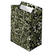 Groen Zwarte Crème Camouflage Patroon Feest Medium Cadeauzakje (Achterkant Gekanteld)