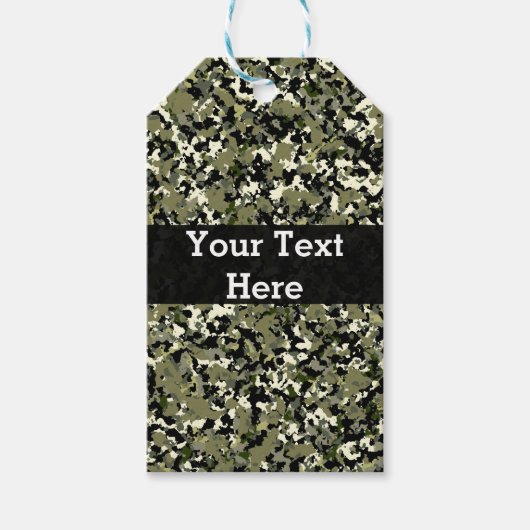 Groen Zwarte Crème Camouflagepatroon Favor Cadeaulabel (Voorkant)