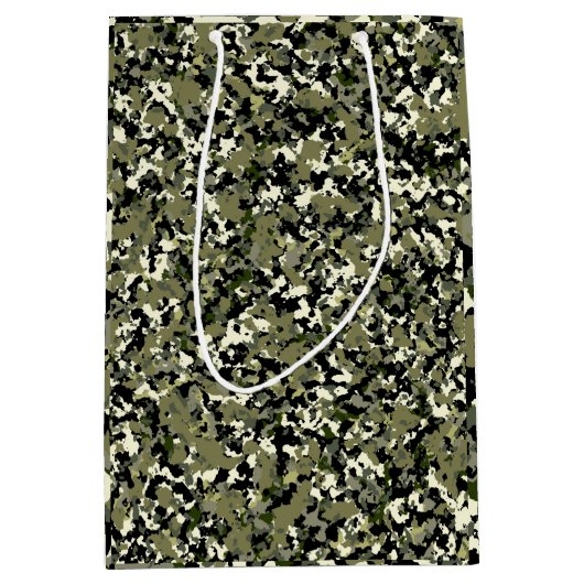 Groen Zwarte Crème Camouflagepatroon Feestje Medium Cadeauzakje (Voorkant)