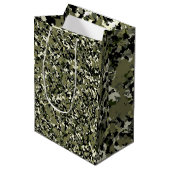 Groen Zwarte Crème Camouflagepatroon Feestje Medium Cadeauzakje (Voorkant Gekanteld)