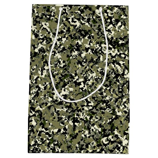Groen Zwarte Crème Camouflagepatroon Feestje Medium Cadeauzakje (Achterkant)