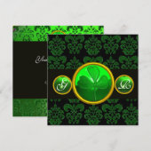 GROEN ZWARTE DAMAST MET KLAVER EMERALD MONOGRAM KAART (Voorkant / Achterkant)