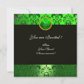 GROEN ZWARTE DAMAST MET KLAVER EMERALD MONOGRAM KAART (Achterkant)