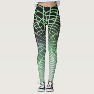 Groen Zwarte Enge Griezelen Spinnenweb Leggings