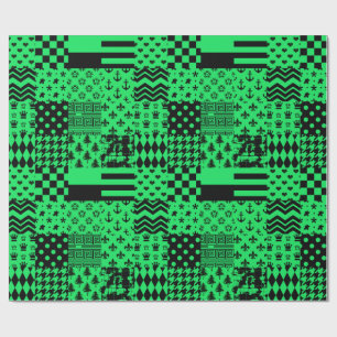Groen Zwarte Gemengde Patronen Patchwork Ontwerp Cadeaupapier