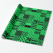 Groen Zwarte Gemengde Patronen Patchwork Ontwerp Cadeaupapier (Uitgerold)